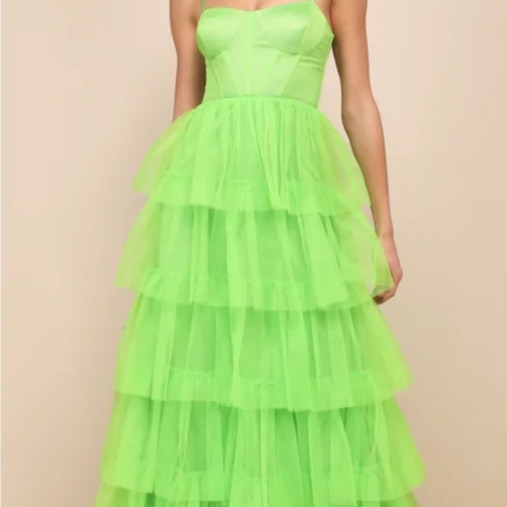 Lulu's Vibrant Strapless‎ Lime Dress